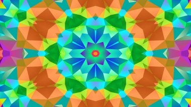 Soyut Renkli Simetrik Desensel Dekoratif Kaleydoskop Hareketi Geometrik Çember ve Yıldız Şekilleri