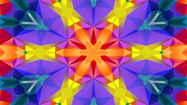 Soyut Renkli Simetrik Desensel Dekoratif Kaleydoskop Hareketi Geometrik Çember ve Yıldız Şekilleri
