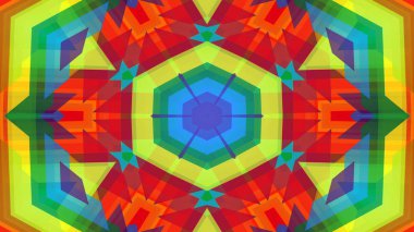 Soyut Renkli Simetrik Desensel Dekoratif Kaleydoskop Hareketi Geometrik Çember ve Yıldız Şekilleri