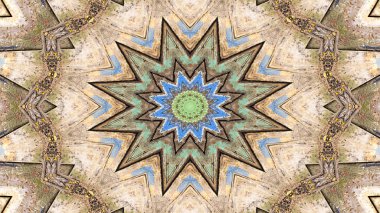 Soyut etnik otantik simetrik desen süs dekoratif Kaleidoscope hareketi geometrik daire ve yıldız şekli