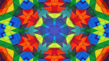 Soyut Renkli Simetrik Desensel Dekoratif Kaleydoskop Hareketi Geometrik Çember ve Yıldız Şekilleri