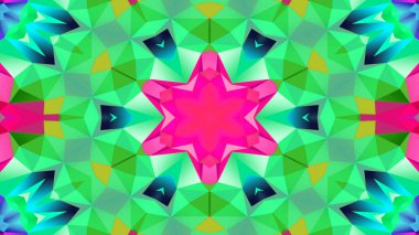 Soyut Renkli Simetrik Desensel Dekoratif Kaleydoskop Hareketi Geometrik Çember ve Yıldız Şekilleri