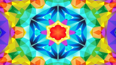 Soyut Renkli Simetrik Desensel Dekoratif Kaleydoskop Hareketi Geometrik Çember ve Yıldız Şekilleri
