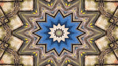 Soyut etnik otantik simetrik desen süs dekoratif Kaleidoscope hareketi geometrik daire ve yıldız şekli