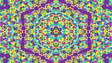 Soyut Renkli Simetrik Desensel Dekoratif Kaleydoskop Hareketi Geometrik Çember ve Yıldız Şekilleri