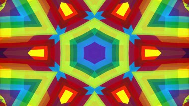 Soyut Renkli Simetrik Desensel Dekoratif Kaleydoskop Hareketi Geometrik Çember ve Yıldız Şekilleri