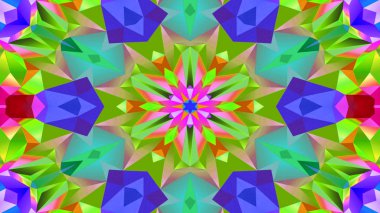 Soyut Renkli Simetrik Desensel Dekoratif Kaleydoskop Hareketi Geometrik Çember ve Yıldız Şekilleri