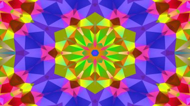 Soyut Renkli Simetrik Desensel Dekoratif Kaleydoskop Hareketi Geometrik Çember ve Yıldız Şekilleri