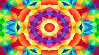 Soyut Renkli Simetrik Desensel Dekoratif Kaleydoskop Hareketi Geometrik Çember ve Yıldız Şekilleri
