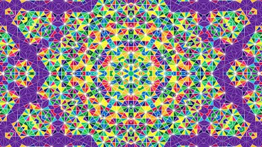 Soyut Renkli Simetrik Desensel Dekoratif Kaleydoskop Hareketi Geometrik Çember ve Yıldız Şekilleri