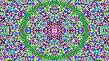 Soyut Renkli Simetrik Desensel Dekoratif Kaleydoskop Hareketi Geometrik Çember ve Yıldız Şekilleri