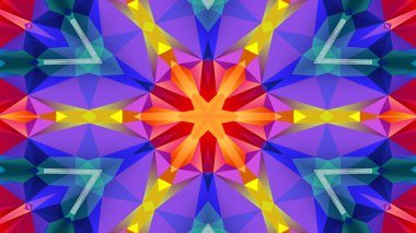 Soyut Renkli Simetrik Desensel Dekoratif Kaleydoskop Hareketi Geometrik Çember ve Yıldız Şekilleri