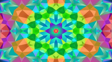 Soyut Renkli Simetrik Desensel Dekoratif Kaleydoskop Hareketi Geometrik Çember ve Yıldız Şekilleri