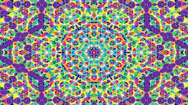 Soyut Renkli Simetrik Desensel Dekoratif Kaleydoskop Hareketi Geometrik Çember ve Yıldız Şekilleri