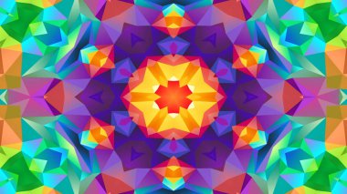 Soyut Renkli Simetrik Desensel Dekoratif Kaleydoskop Hareketi Geometrik Çember ve Yıldız Şekilleri