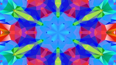 Soyut Renkli Simetrik Desensel Dekoratif Kaleydoskop Hareketi Geometrik Çember ve Yıldız Şekilleri