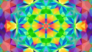 Soyut Renkli Simetrik Desensel Dekoratif Kaleydoskop Hareketi Geometrik Çember ve Yıldız Şekilleri