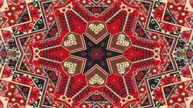 Soyut etnik otantik simetrik desen süs dekoratif Kaleidoscope hareketi geometrik daire ve yıldız şekli