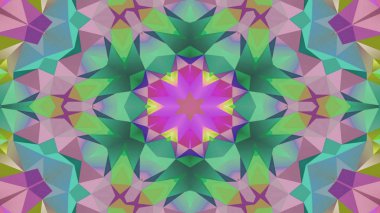 Soyut Renkli Simetrik Desensel Dekoratif Kaleydoskop Hareketi Geometrik Çember ve Yıldız Şekilleri