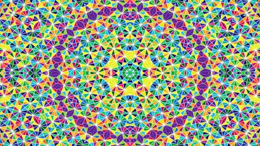 Soyut Renkli Simetrik Desensel Dekoratif Kaleydoskop Hareketi Geometrik Çember ve Yıldız Şekilleri
