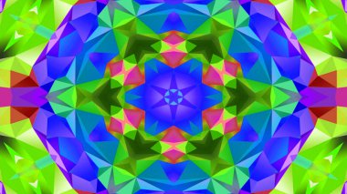 Soyut Renkli Simetrik Desensel Dekoratif Kaleydoskop Hareketi Geometrik Çember ve Yıldız Şekilleri