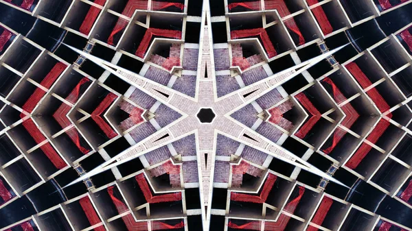 Absztrakt Építése Épület Terület Szimmetrikus Minta Díszítő Dekoratív Kaleidoszkóp Mozgalom — Stock Fotó