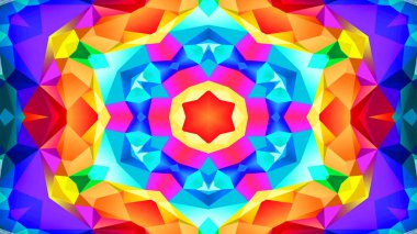 Soyut Renkli Simetrik Desensel Dekoratif Kaleydoskop Hareketi Geometrik Çember ve Yıldız Şekilleri