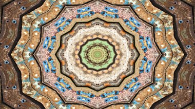 Soyut etnik otantik simetrik desen süs dekoratif Kaleidoscope hareketi geometrik daire ve yıldız şekli