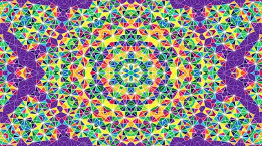 Soyut Renkli Simetrik Desensel Dekoratif Kaleydoskop Hareketi Geometrik Çember ve Yıldız Şekilleri