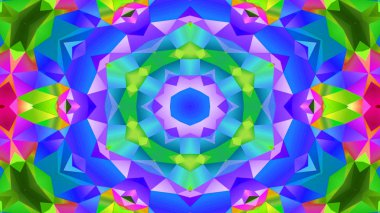 Soyut Renkli Simetrik Desensel Dekoratif Kaleydoskop Hareketi Geometrik Çember ve Yıldız Şekilleri