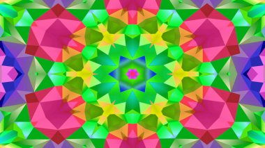 Soyut Renkli Simetrik Desensel Dekoratif Kaleydoskop Hareketi Geometrik Çember ve Yıldız Şekilleri