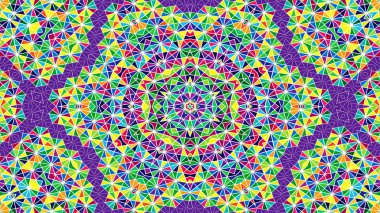 Soyut Renkli Simetrik Desensel Dekoratif Kaleydoskop Hareketi Geometrik Çember ve Yıldız Şekilleri
