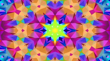 Soyut Renkli Simetrik Desensel Dekoratif Kaleydoskop Hareketi Geometrik Çember ve Yıldız Şekilleri