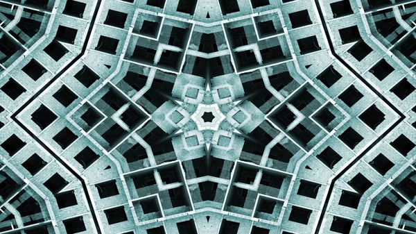 Abstract Construction Building Area Symmetric Pattern Ornamental Decorative Kaleidoscope Movement — Stock Photo, Image