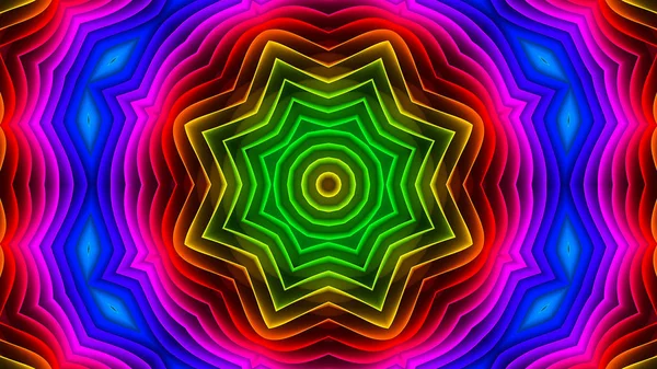 Αφηρημένη Πολύχρωμο Συμμετρικό Μοτίβο Διακοσμητική Καλειδοσκόπιο Κίνησης Γεωμετρικός Κύκλος Και — Φωτογραφία Αρχείου