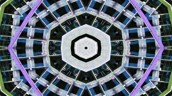 Abstract Construction Building Area Symmetric Pattern Ornamental Decorative Kaleidoscope Movement — Stock Photo, Image