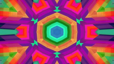 Soyut Renkli Simetrik Desensel Dekoratif Kaleydoskop Hareketi Geometrik Çember ve Yıldız Şekilleri
