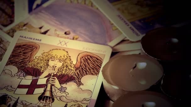 Magical Witchcraft Fortune Teller Cartas Tarô Místicos — Vídeo de Stock