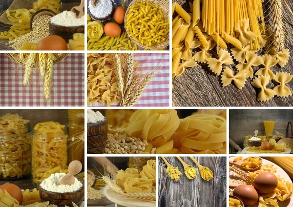 Pasta Maccheroni Italiano Collage Crudo — Foto Stock