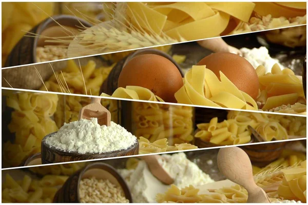 Italian Macaroni Pasta Uncooked Collage — Stock Photo, Image