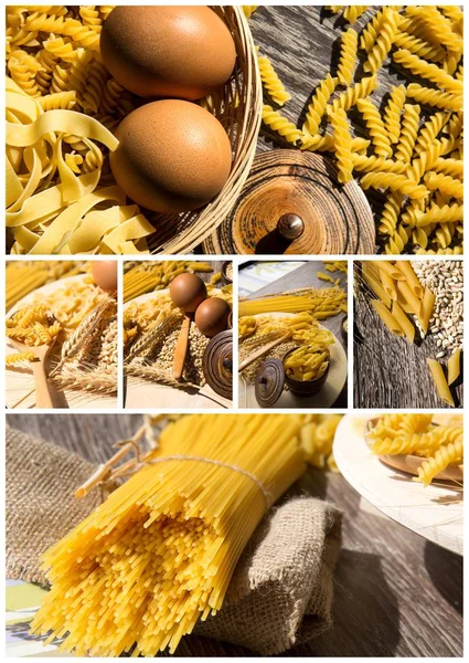 Italské Makaróny Těstoviny Nevařené Koláž — Stock fotografie