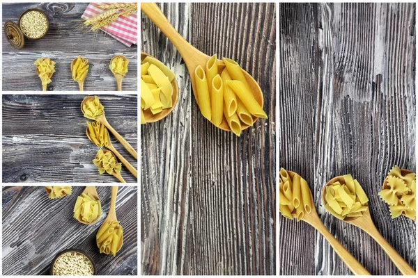 Italienska Makaroner Pasta Okokt Collage — Stockfoto