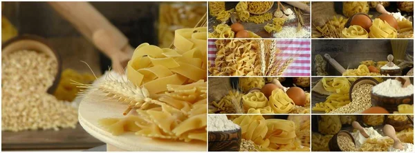 Italiaanse Macaroni Pasta Ongekookt Collage — Stockfoto