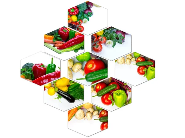 健康有机蔬菜拼贴画的组合 — 图库照片