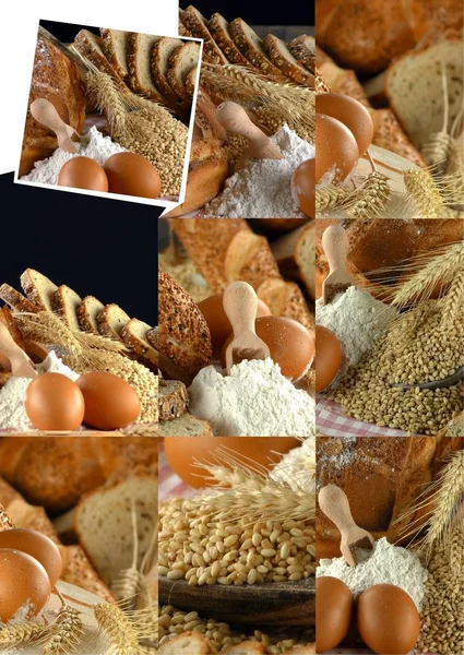Delicioso Collage Alimentos Pan Fresco — Foto de Stock