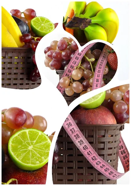 Healty Organic Mix Fruits Collage — Stock Photo, Image