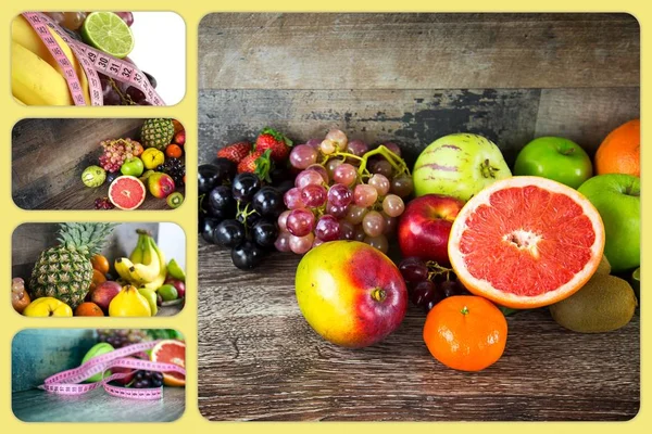 Healty Organic Mix Fruits Collage — Stock Photo, Image