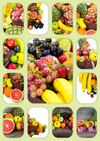 Mezcla Ecológica Frutas Healty Collage — Foto de Stock