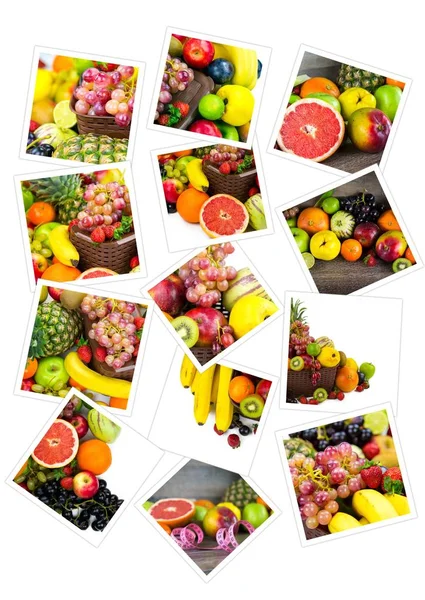 Healty Organic Mix Fruits Collage — Stock Photo, Image