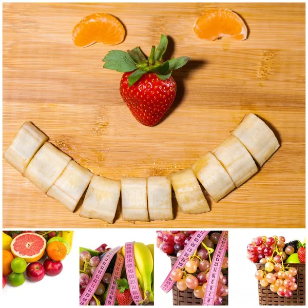 Healty Organic Mix Fruits Collage — Stock Photo, Image